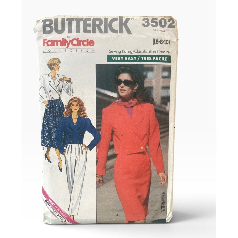 Butterick 3502 Jacket Skirt Pants (6-8-10) Misses 80s Vintage Uncut FF